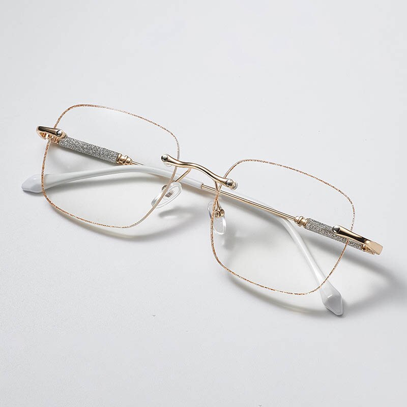 CCspace Unisex Rimless Square Alloy Hyperopic Reading Glasses 55738 Reading Glasses CCspace China +100 Gold