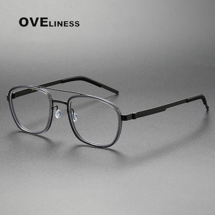 Oveliness Unisex Full Rim Square Double Bridge Titanium Eyeglasses 9708 Full Rim Oveliness grey gun  