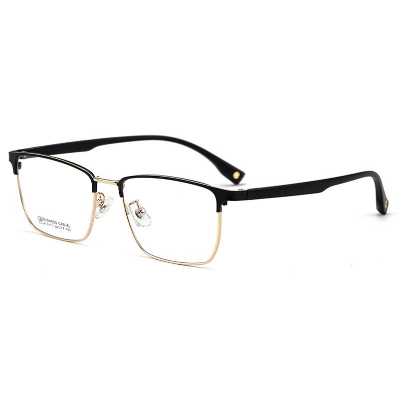 Yimaruili Men's Full Rim Square Titanium Alloy Eyeglasses K9111 Full Rim Yimaruili Eyeglasses Black Gold  