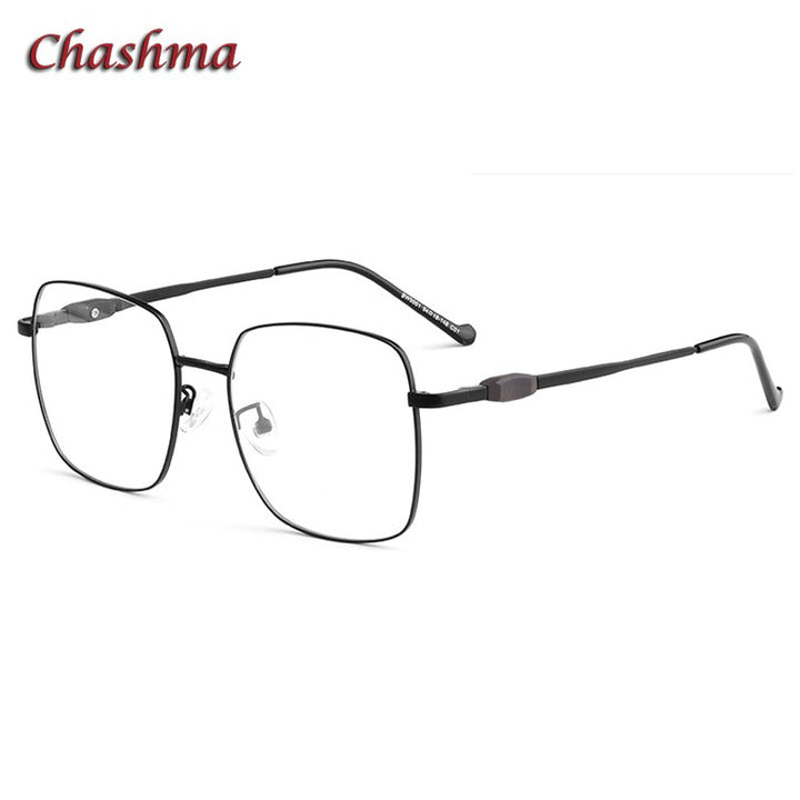 Chashma Ochki Unisex Full Rim Big Square Stainless Steel Eyeglasses 5001 Full Rim Chashma Ochki Black  