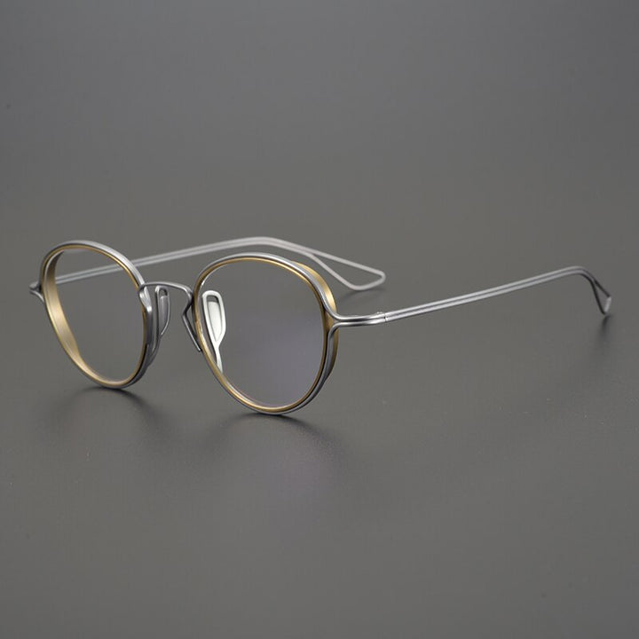 Gatenac Unisex Full Rim Round Titanium Frame Eyeglasses Gxyj753 Full Rim Gatenac Gold Silver  