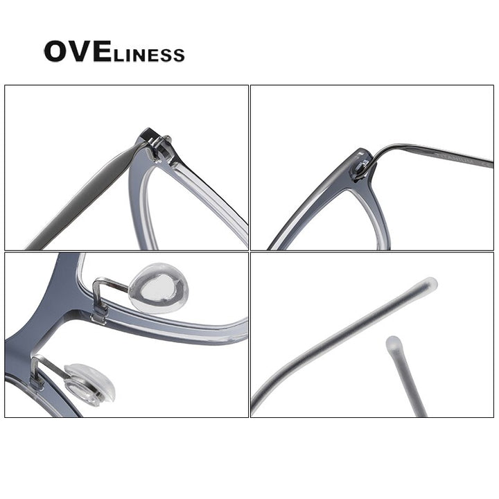 Oveliness Unisex Full Rim Square Screwless Acetate Titanium Eyeglasses 6512 Full Rim Oveliness   