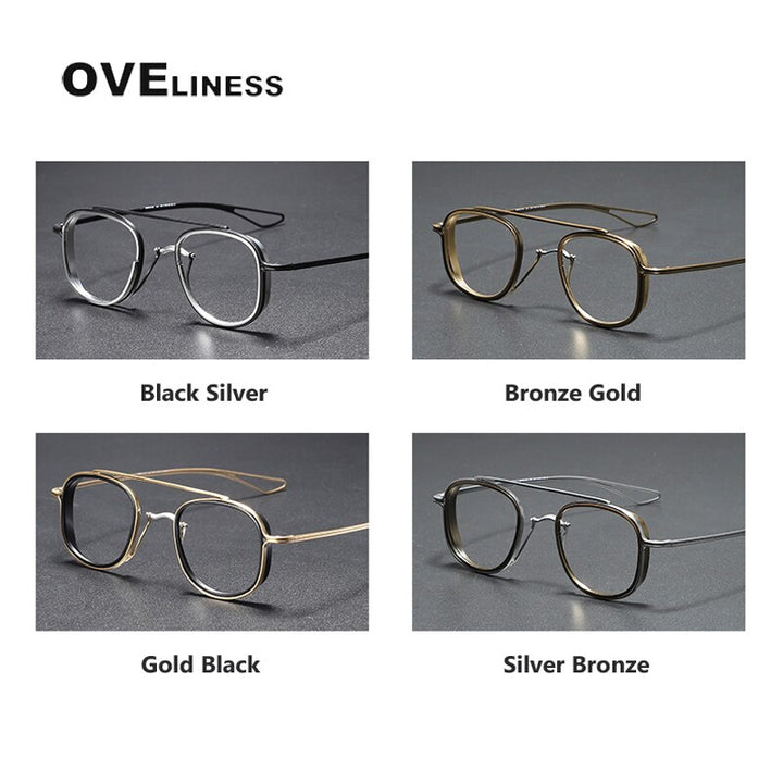 Oveliness Unisex Full Rim Square Double Bridge Titanium Eyeglasses 118 Full Rim Oveliness   