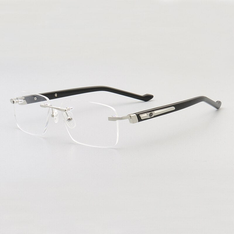 Muzz Men's Rimless Square Acetate Titanium Eyeglasses 108 Rimless Muzz Silver  