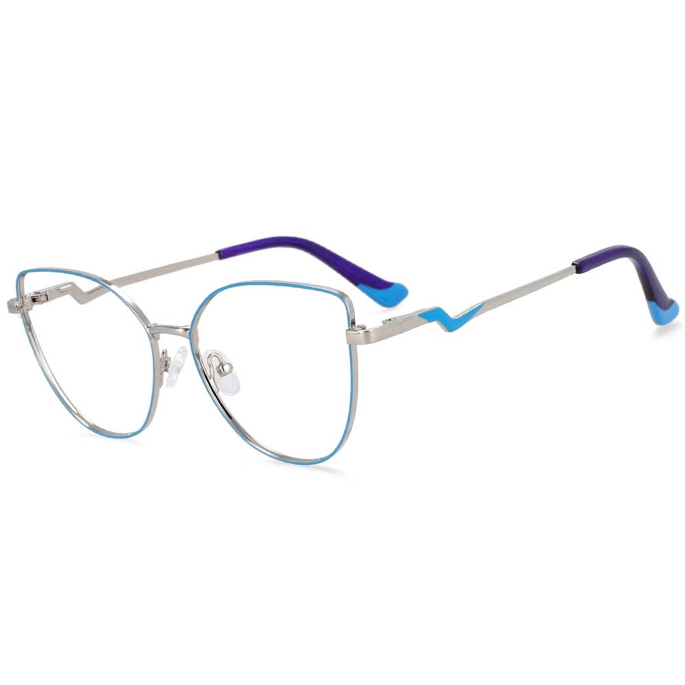 CCspace Women's Full Rim Cat Eye Alloy Frame Eyeglasses 54317 Full Rim CCspace China silver-blue 