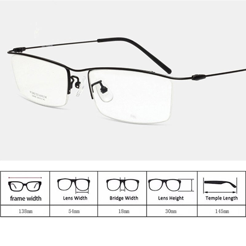 Hdcrafter Men's Semi Rim Square Titanium Eyeglasses 6688 Semi Rim Hdcrafter Eyeglasses   
