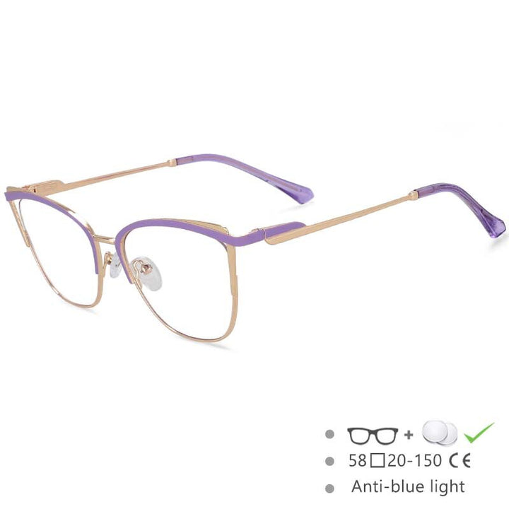 CCSpace Women's Full Rim Cat Eye Stainless Steel Eyeglasses 54629 Full Rim CCspace China Purple 