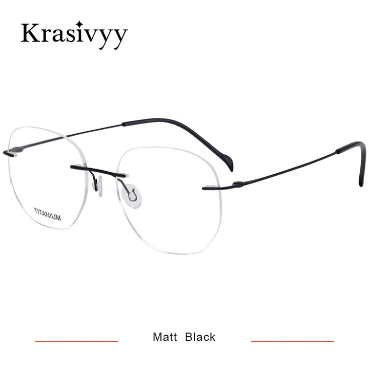 Krasivyy Unisex Rimless Round Square Screwless Titanium Eyeglasses Kr86510 Rimless Krasivyy Matt Black CN 