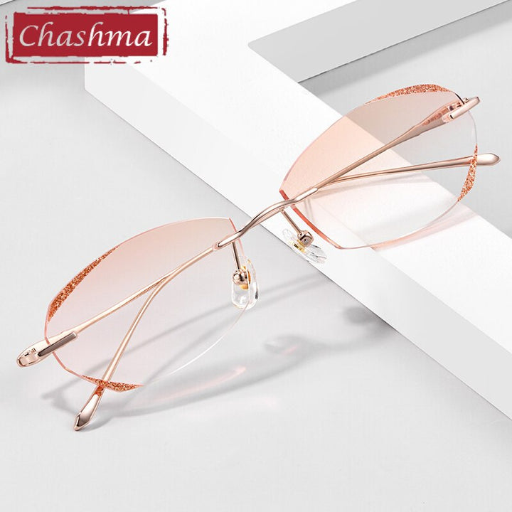 Chashma Women's Rimless Diamond Cut Titanium Oval Frame Eyeglasses 8145 Rimless Chashma   