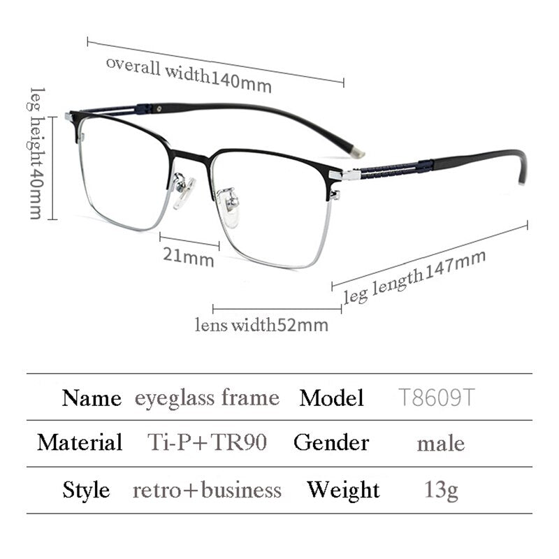 Hotochki Men's Full Rim Square Tr 90 Titanium Frame Eyeglasses T8609t Full Rim Hotochki   