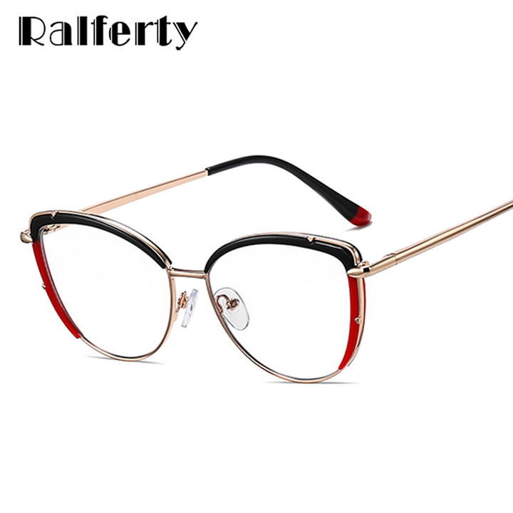 Ralferty Women's Full Rim Square Cat Eye Acetate Alloy Eyeglasses F95966 Full Rim Ralferty   
