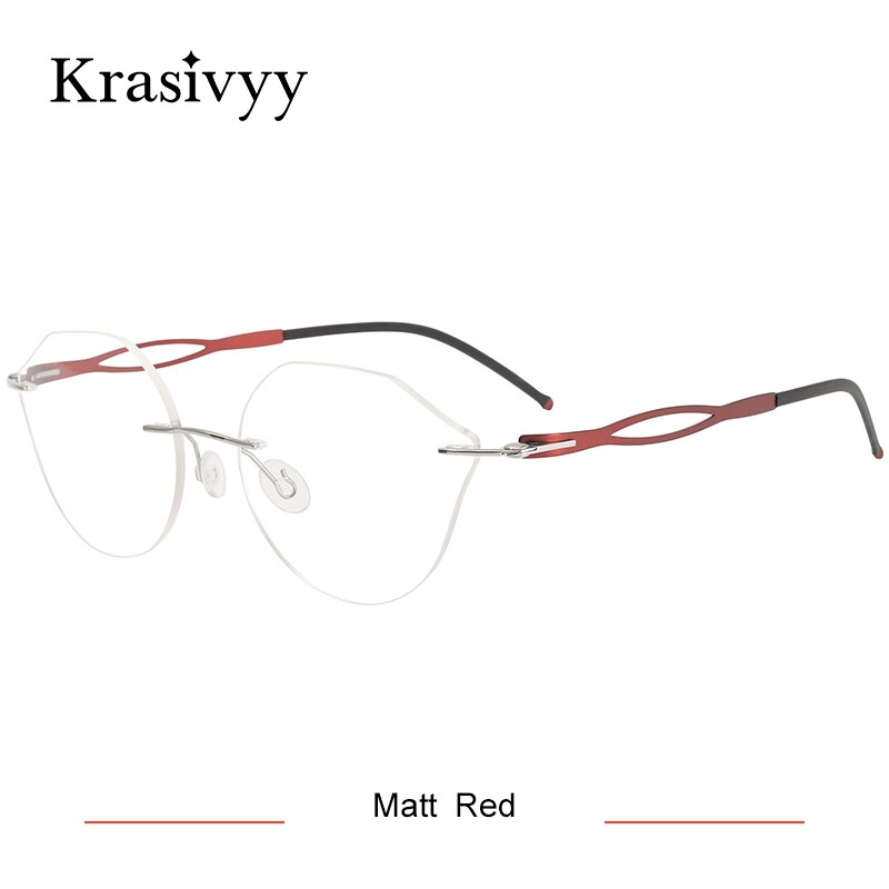 Krasivyy Women's Rimless Polygon Cat Eye Screwless Titanium Eyeglasses Kr5005 Rimless Krasivyy Matt  Red CN 