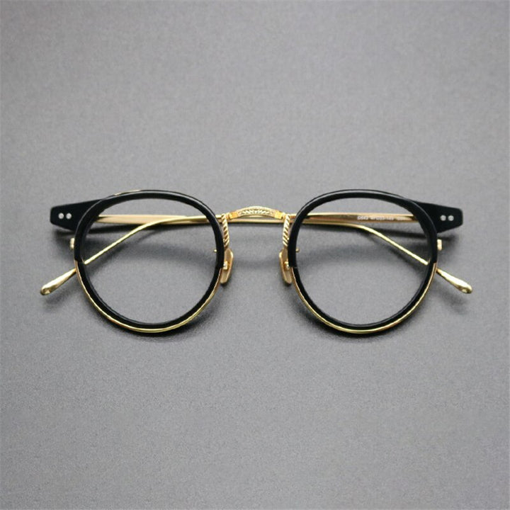 Cubojue Unisex Full Rim Round Horned Titanium Anti Blue Reading Glasses Reading Glasses Cubojue 0 no function black gold 