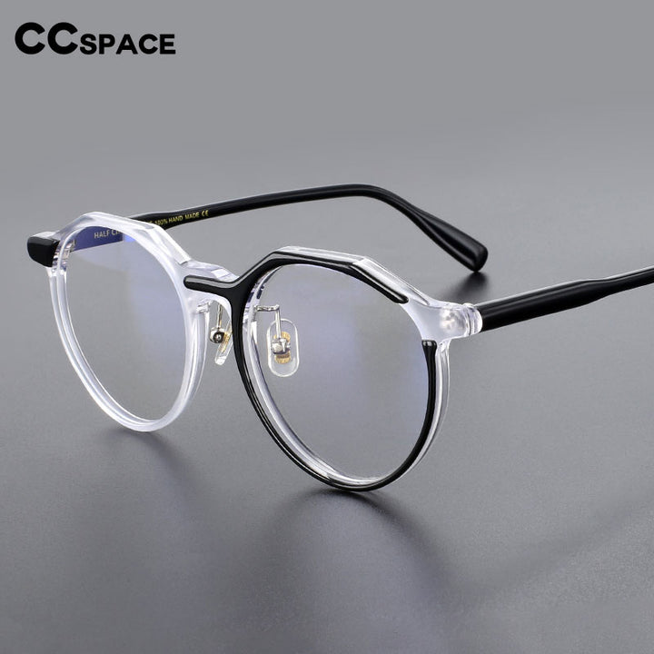 CCSpace Unisex Full Rim Irregular Round Acetate Eyeglasses 55317 Full Rim CCspace   