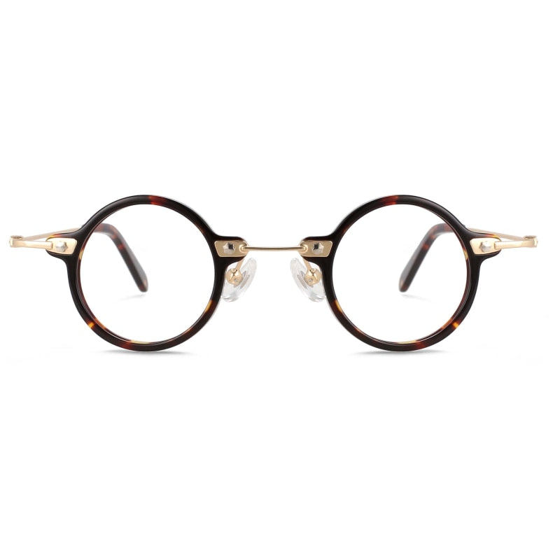 CCspace Unisex Full Rim Small Round Acetate Titanium Eyeglasses 55324 Full Rim CCspace C2LeopardGold China 