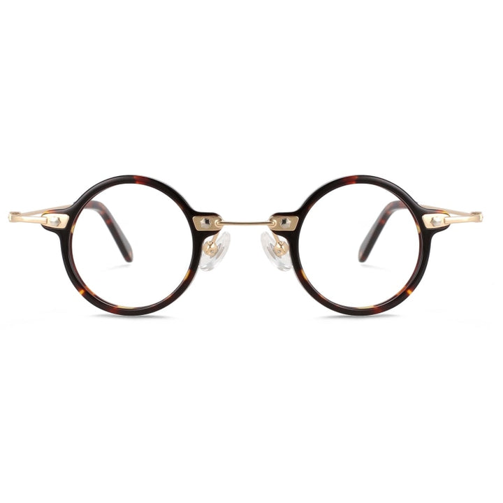 CCspace Unisex Full Rim Small Round Acetate Titanium Eyeglasses 55324 Full Rim CCspace C2LeopardGold China 