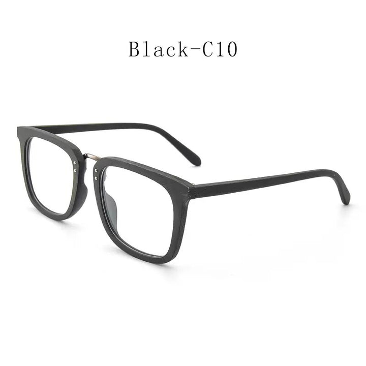 Hdcrafter Men's Full Rim Square Wood Alloy Eyeglasses Ps7055 Full Rim Hdcrafter Eyeglasses Black-C10  