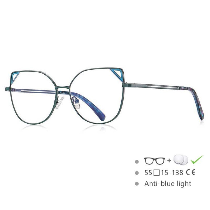CCSpace Women's Full Rim Round Cat Eye Alloy Frame Eyeglasses 54549 Full Rim CCspace China Green-blue Beige