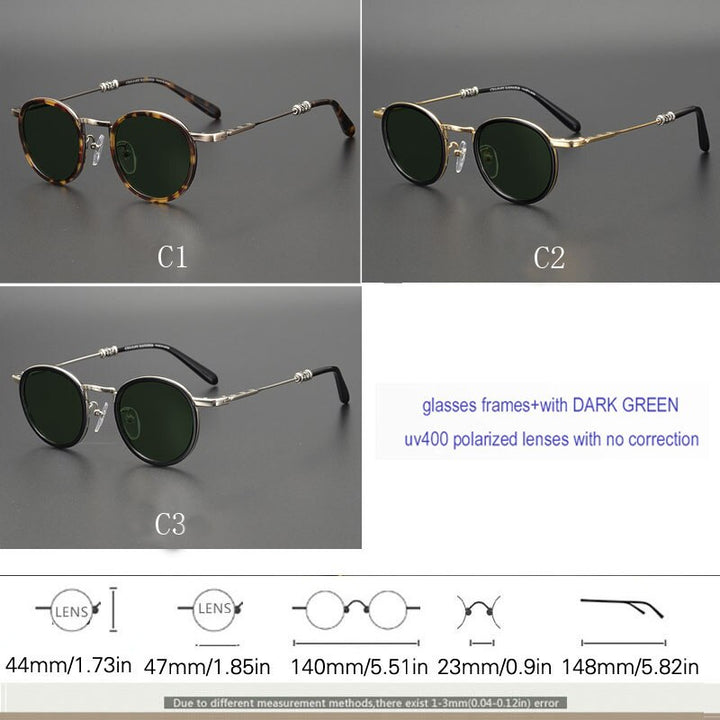Yujo Men's Full Rim Round Acetate Alloy UV400 Dark Polarized Sunglasses Sunglasses Yujo   