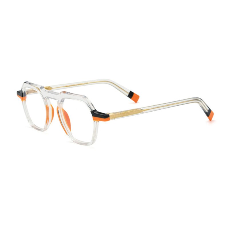 CCspace Unisex Full Rim Flat Top Round Acetate Titanium Eyeglasses 53330 Full Rim CCspace   