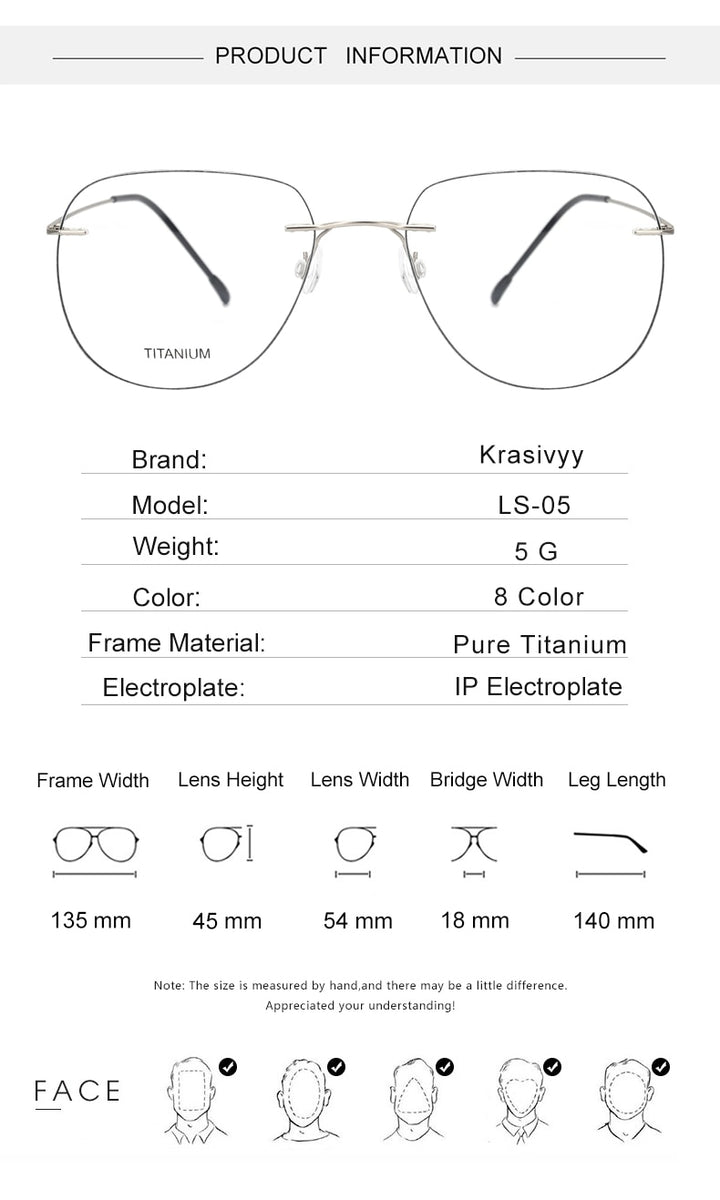 Krasivyy Unisex Rimless Round Flat Top Titanium Eyeglasses Ls05 Rimless Krasivyy   