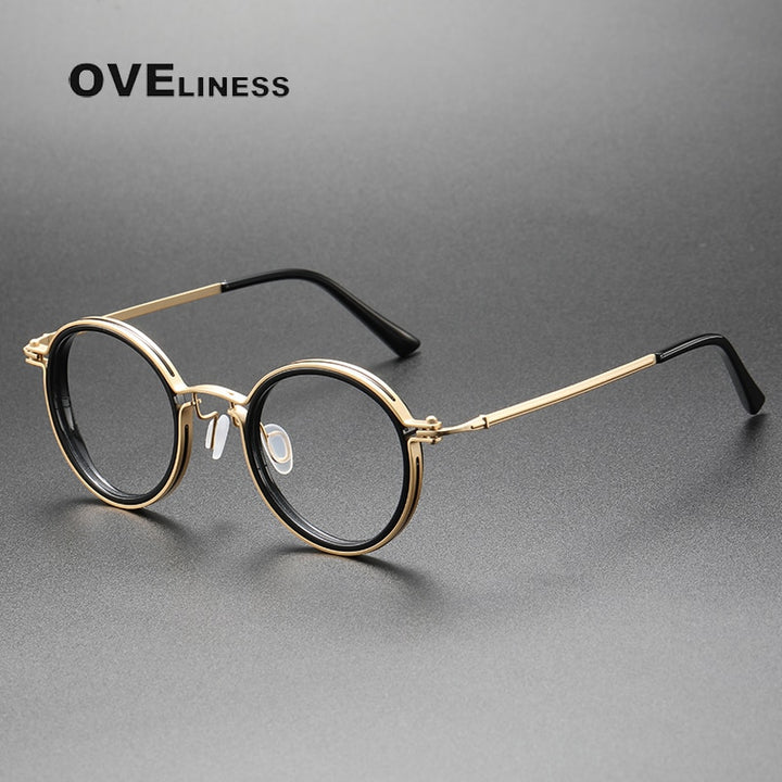 Oveliness Unisex Full Rim Round Acetate Titanium Eyeglasses 5860 Full Rim Oveliness   