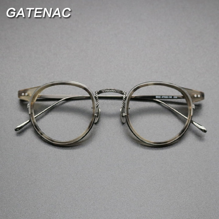Gatenac Unisex Full Rim Round Titanium Acetate Frame Eyeglasses Gxyj474 Full Rim Gatenac   