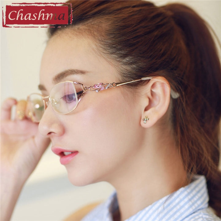 Chashma Ottica Women's Semi Rim Oval Rectangle Titanium Eyeglasses 95038 Semi Rim Chashma Ottica   