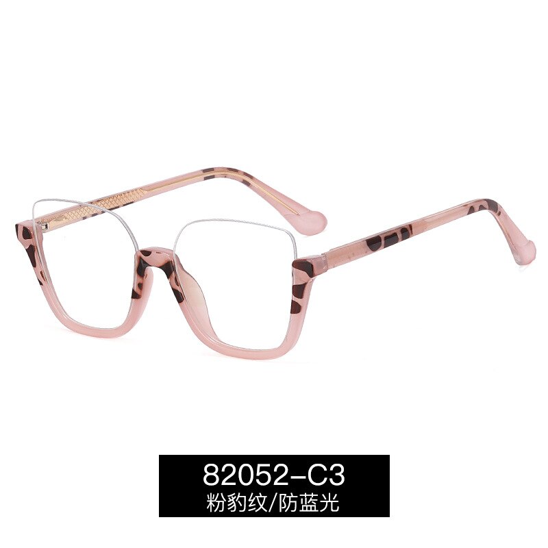 CCspace Women's Semi Rim Big Square Tr 90 Titanium Eyeglasses 55066 Semi Rim CCspace PinkLeopard China 