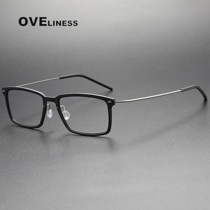 Oveliness Unisex Full Rim Square Acetate Titanium Eyeglasses 6528 Full Rim Oveliness m black gun  