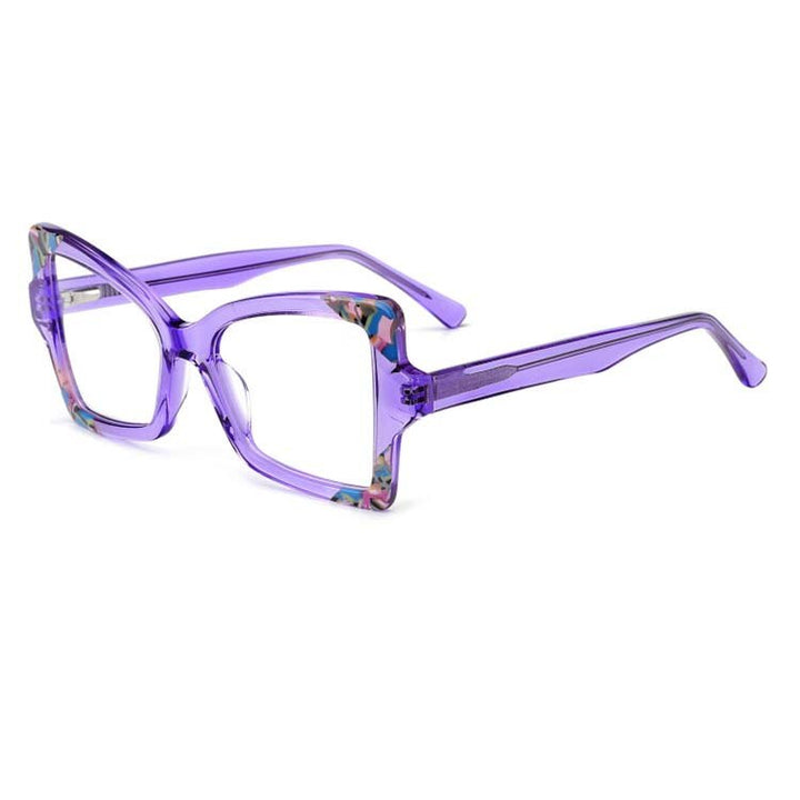 CCSpace Women's Full Rim Oversized Cat Eye Acetate Eyeglasses 55089 Full Rim CCspace Purple China 