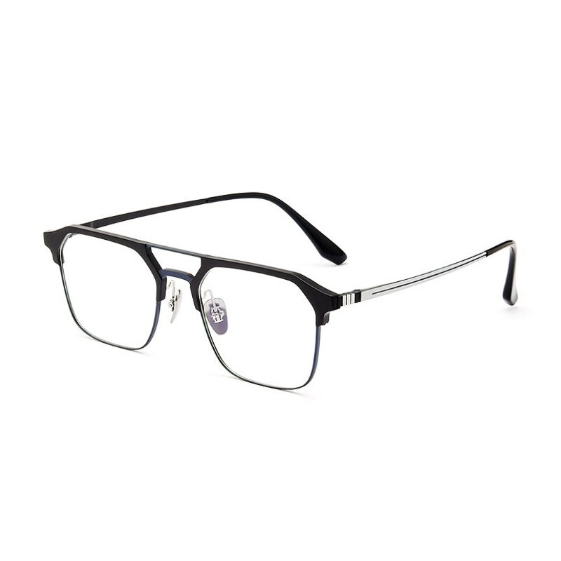 KatKani Unisex Full Rim  Square Titanium Double Bridge Eyeglasses 9204 Full Rim KatKani Eyeglasses Black Blue  