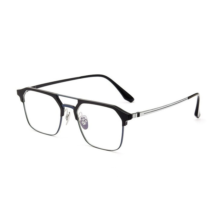 KatKani Unisex Full Rim  Square Titanium Double Bridge Eyeglasses 9204 Full Rim KatKani Eyeglasses Black Blue  