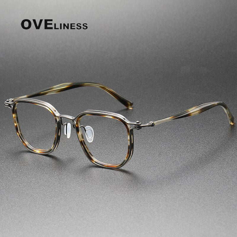 Oveliness Unisex Full Rim Round Square Acetate Titanium Eyeglasses 5865 Full Rim Oveliness tofu gun  