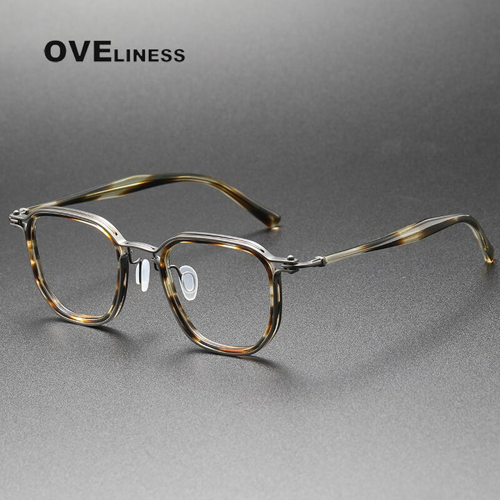 Oveliness Unisex Full Rim Round Square Acetate Titanium Eyeglasses 5865 Full Rim Oveliness tofu gun  