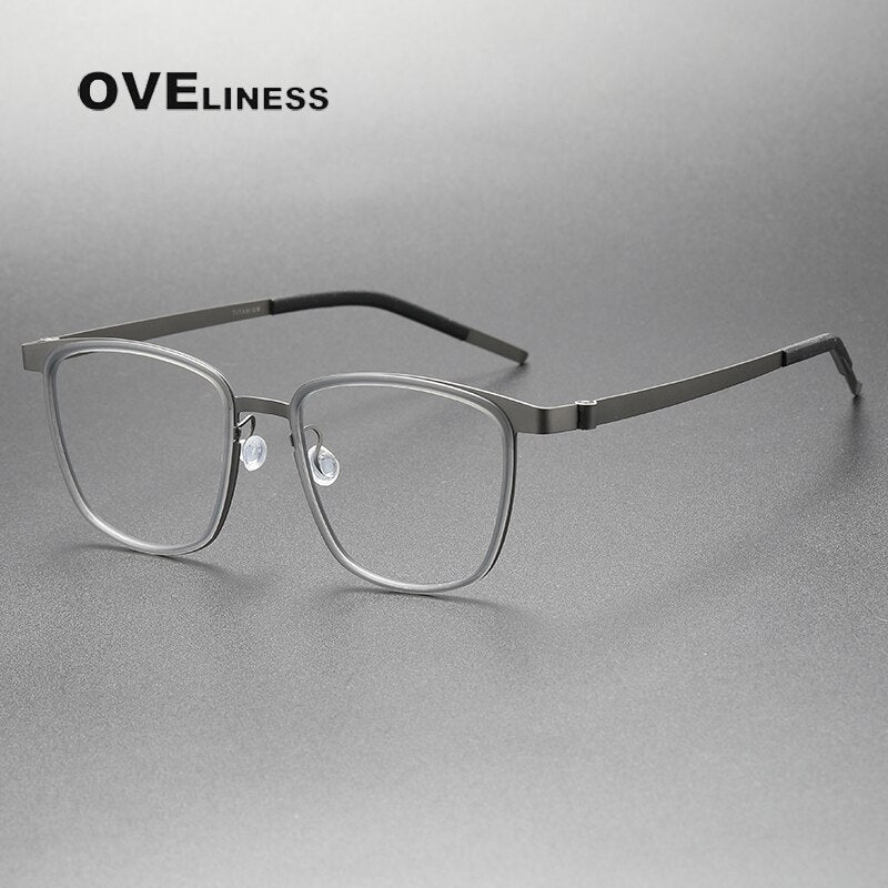 Oveliness Unisex Full Rim Square Screwless Titanium Eyeglasses 9717 Full Rim Oveliness grey gun  