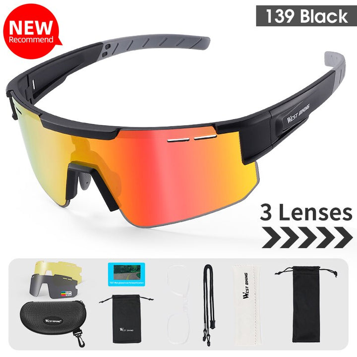 West Biking Unisex Semi Rim Tr 90 Polarized Sport Sunglasses YP0703138 Sunglasses West Biking 139 Black Polarized 3 Lens 