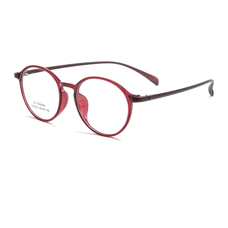 KatKani Unisex Full Rim Round Ultem Steel Eyeglasses 2011ql Full Rim KatKani Eyeglasses Red  