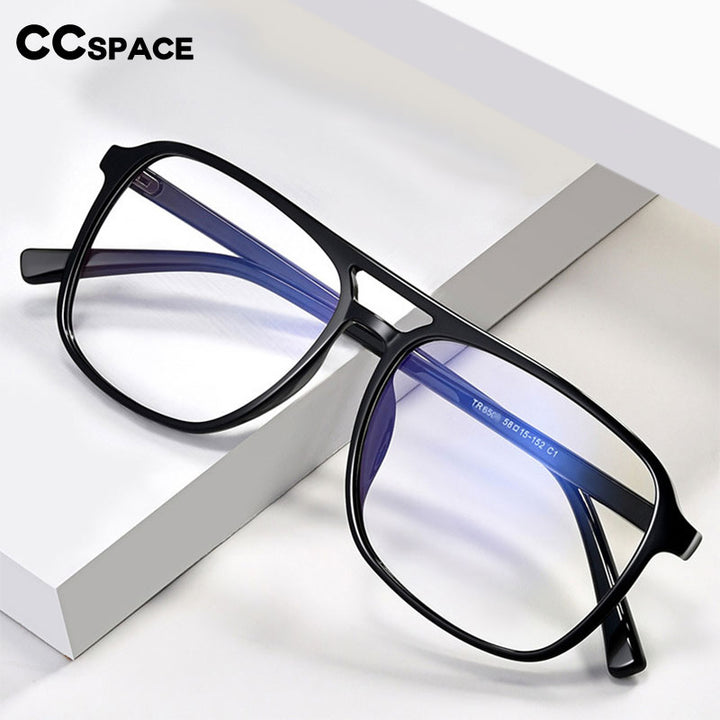 CCSpace Men's Full Rim Square Double Bridge Tr 90 Titanium Eyeglasses 55545 Full Rim CCspace   