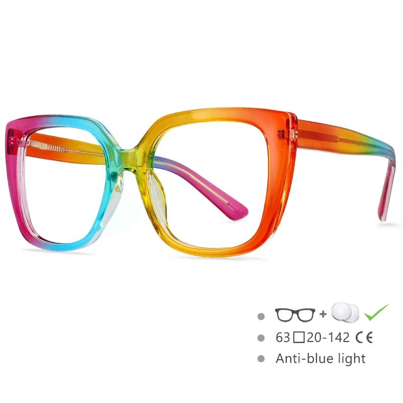 CCSpace Women's Full Rim Square Tr 90 Titanium Frame Eyeglasses 54588 Full Rim CCspace Rainbow China 