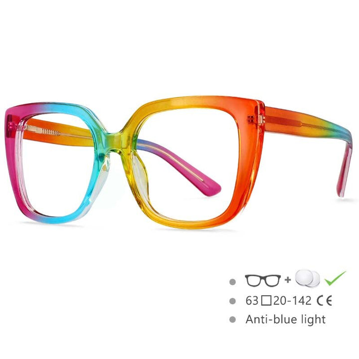 CCspace Women's Full Rim Square Tr 90 Titanium Frame Eyeglasses 54588 Full Rim CCspace Rainbow China 