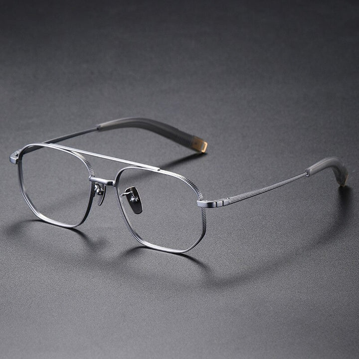 Hdcrafter Men's Full Rim Wide Square Double Bridge Titanium Eyeglasses 07518 Full Rim Hdcrafter Eyeglasses Silver  