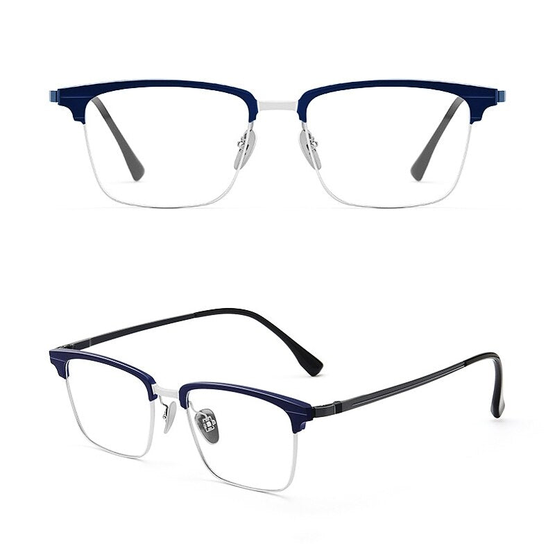 Yimaruili Men's Full Rim Square Aluminum Magnesium Titanium Eyeglasses 9205 Full Rim Yimaruili Eyeglasses Blue Silver  