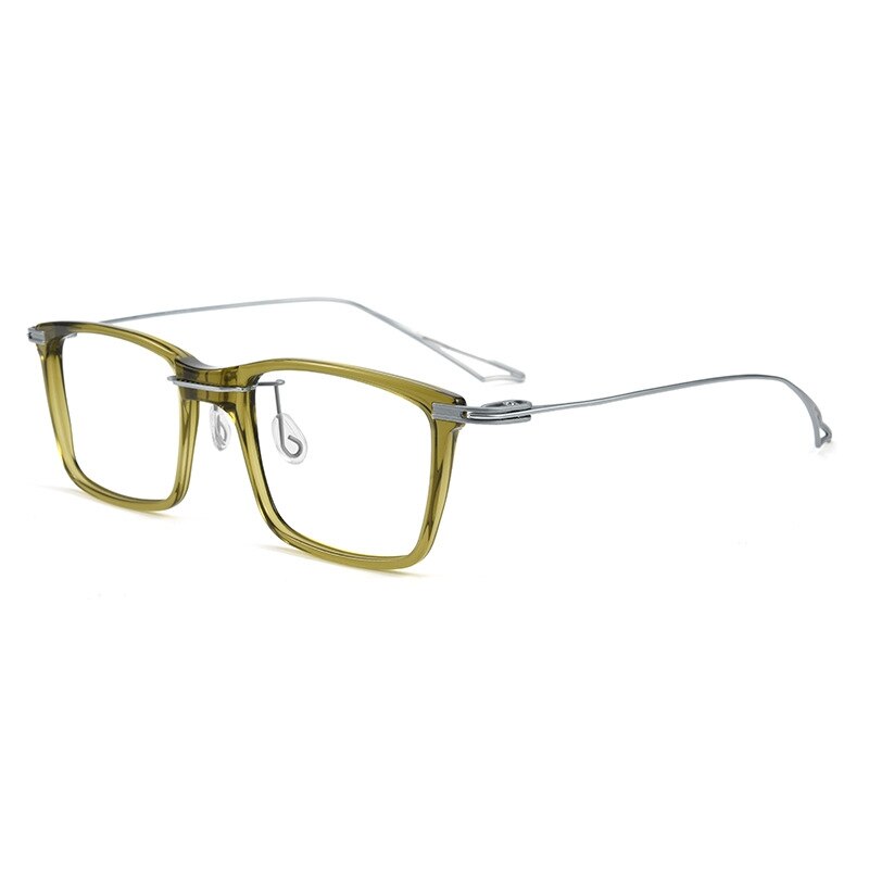 Yimaruili Unisex Full Rim Square Acetate Titanium Eyeglasses 1128 Full Rim Yimaruili Eyeglasses Transparent Green  