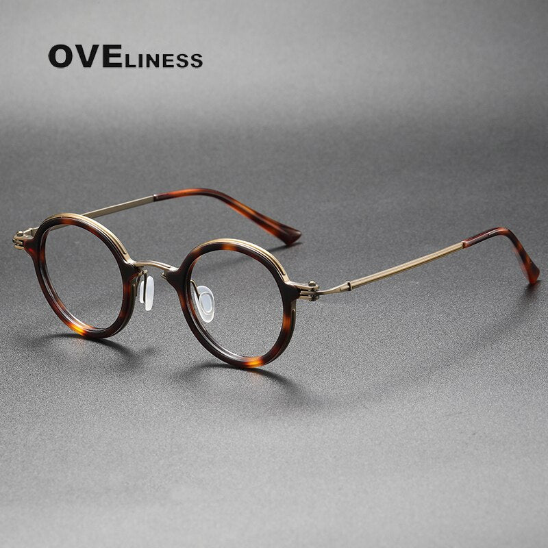 Oveliness Unisex Full Rim Round Acetate Titanium Eyeglasses 5899 Full Rim Oveliness tortoise bronze  