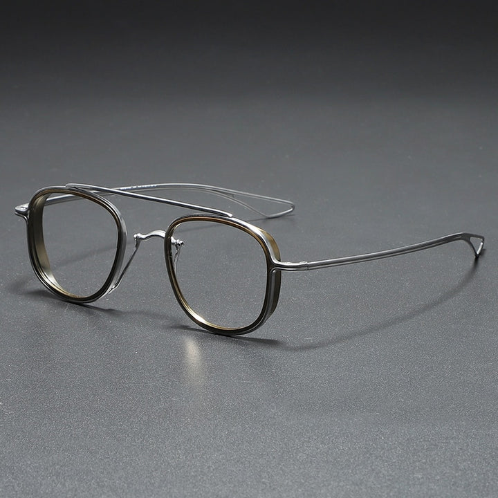 Muzz Unisex Full Rim Square Titanium Frame/Inner Ring Eyeglasses Dlx118 Full Rim Muzz Silver Brown  