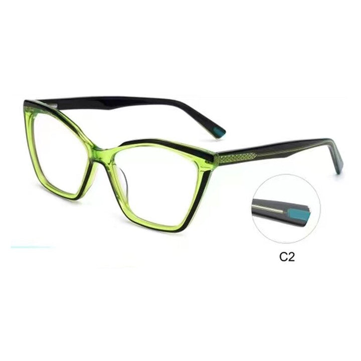 CCSpace Women's Full Rim Square Cat Eye Acetate Eyeglasses 55284 Full Rim CCspace Green China 