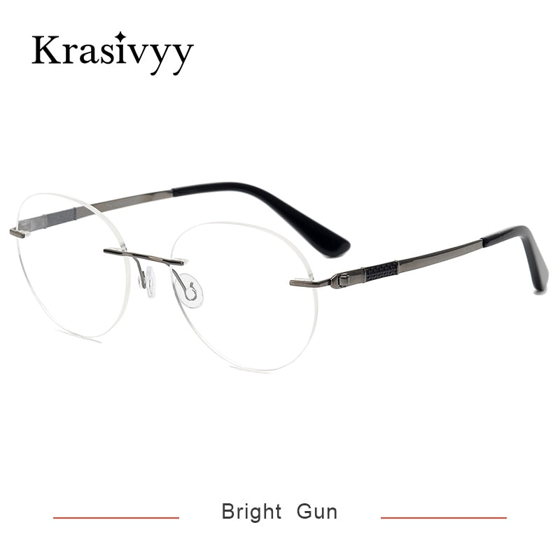 Krasivyy Unisex Rimless Round Screwless Titanium Rimless Eyeglasses Kr5012 Rimless Krasivyy Bright Gun CN 