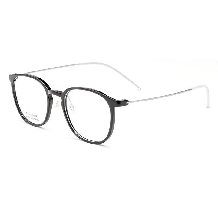 Katkani Unisex Full Rim Small Round Acetate Titanium Eyeglasses 5822m Full Rim KatKani Eyeglasses Black  