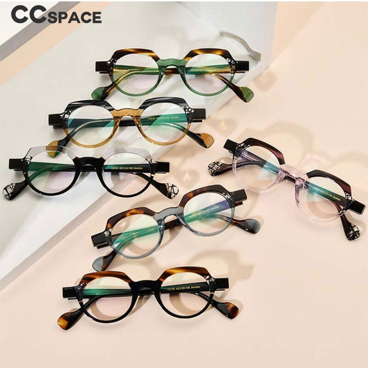 CCspace Unsiex Full Rim Flat Top Round Acetate Eyeglasses 55048 Full Rim CCspace   